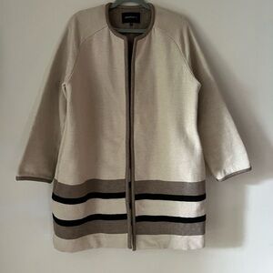 Lafayette 148 Wool Blend Duster Jacket Coat Open-Front Black/Cream/Tan size M